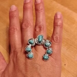 Three Bird Nest Turquoise Silver Multi-Stone Ring
